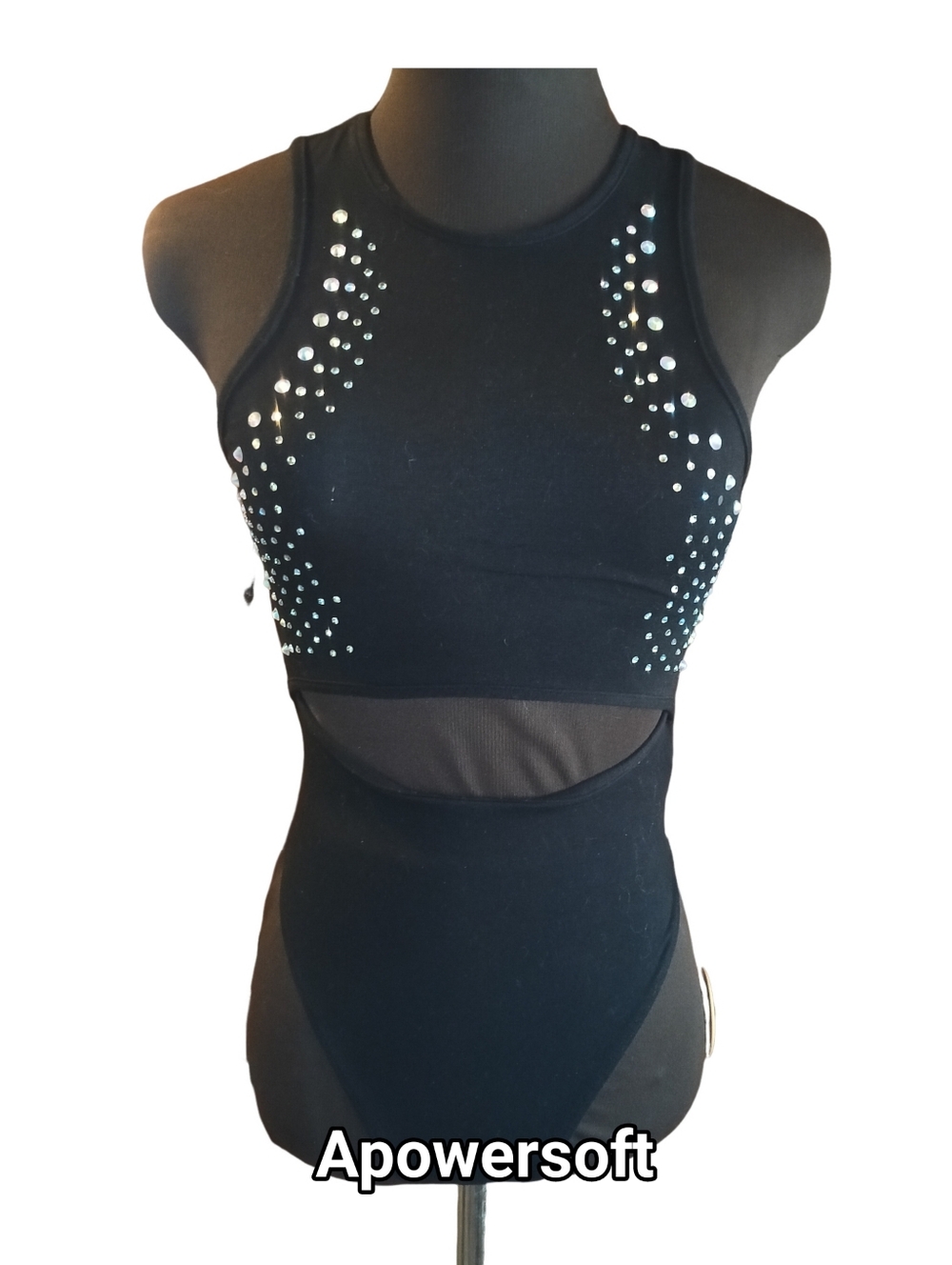 Miss Selfridge Black Rhinestone Cutout Thong Back Bodysuit Size Small